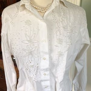 Beaded white blouse Vintage